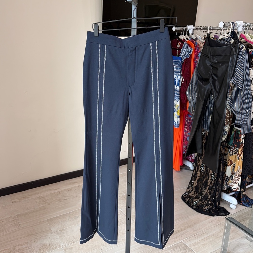 Chloe fit and flare wide leg Navy Pants with front slit - size EU 36 / US 4